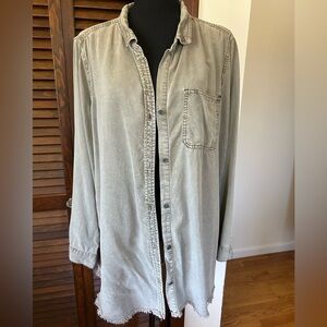 Peck & Peck Greenish Gray Raw Edge Button Down Shirt Size XL